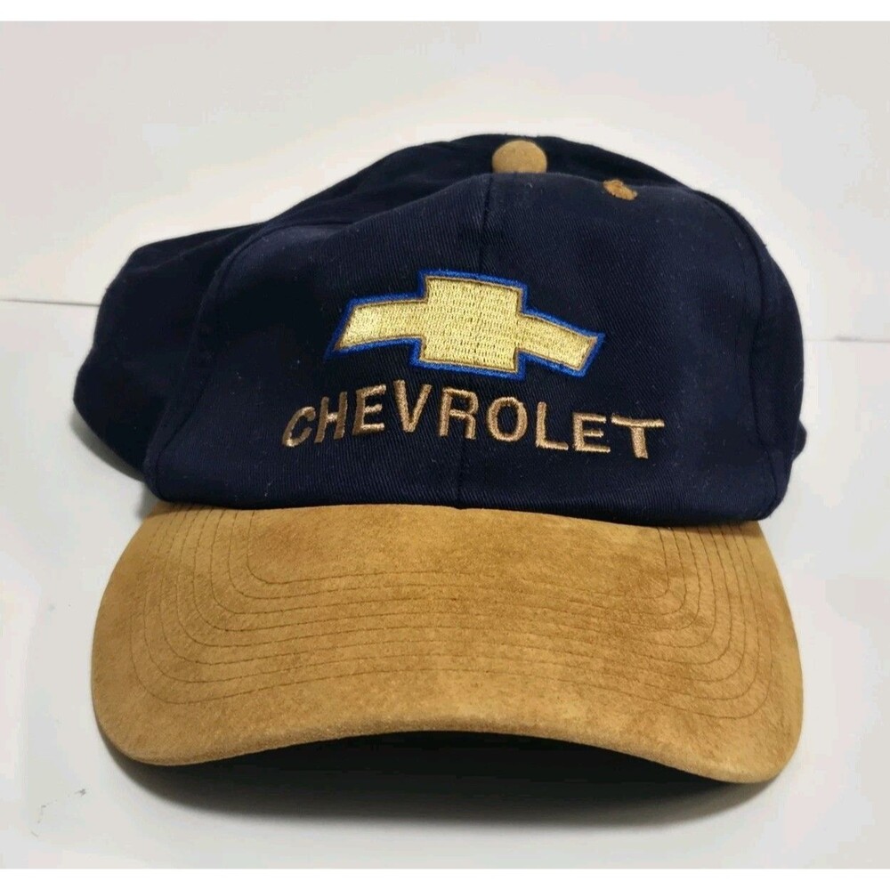 Chevrolet Hat Cap Strap Back Blue Yellow Dealership Suede Brim Chevy